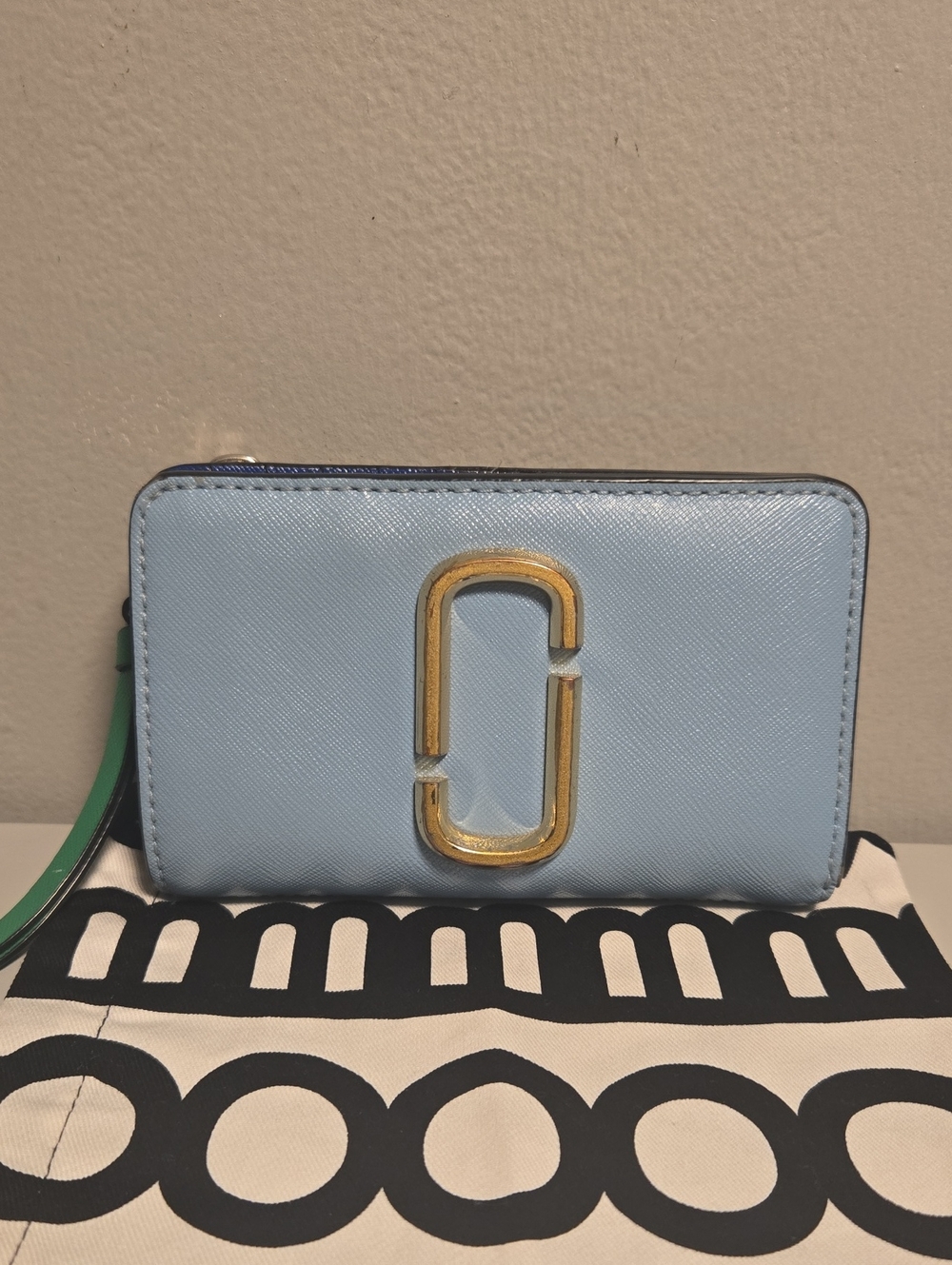 Marc Jacobs Pale Blue Compact Leather Wallet with Gold Hardware